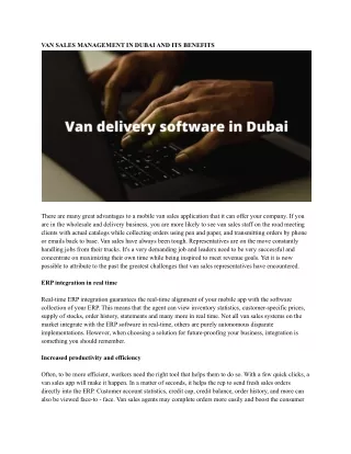 van sales management in dubai and its benefits