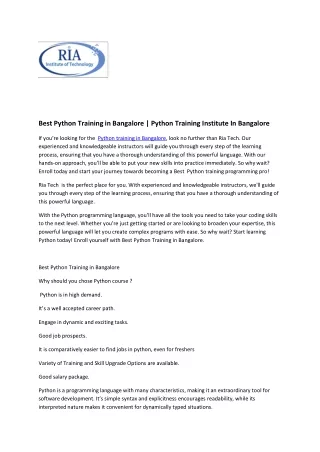 PYTHON TRAINING INSTITUTE IN BANGALORE
