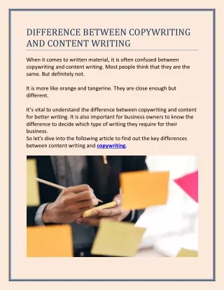 Difference Between Copywriting And Content Writing
