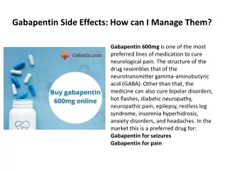 Gabapentin Side Effects How can I Manage Them