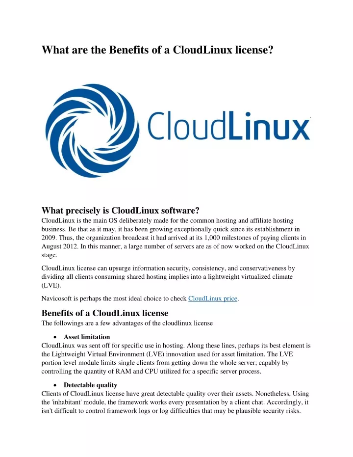 what are the benefits of a cloudlinux license