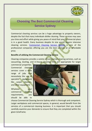 Choosing The Best Commercial Cleaning Service Sydney