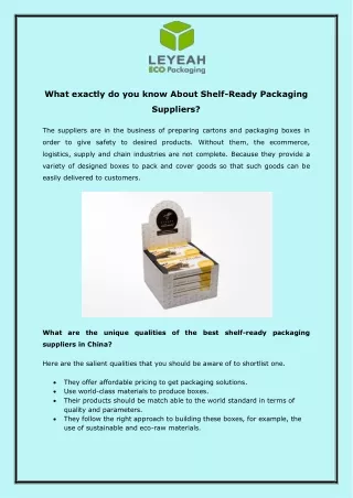 What exactly do you know About Shelf-Ready Packaging Suppliers?