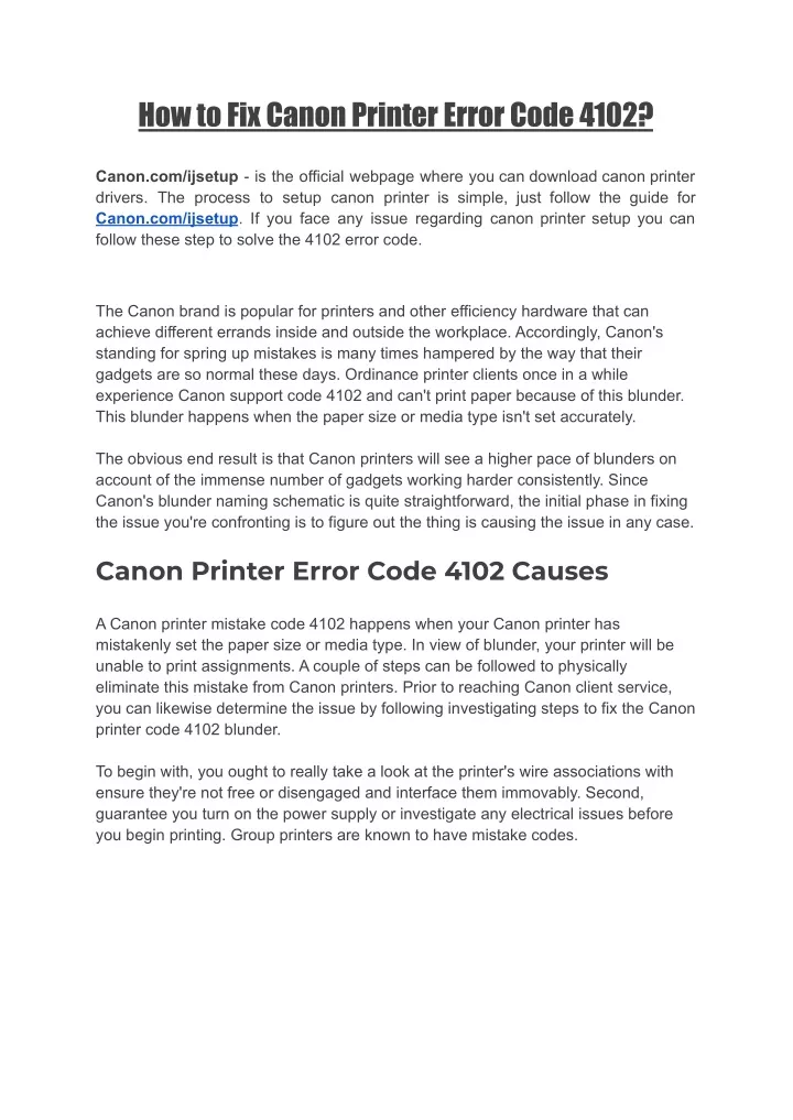 how to fix canon printer error code 4102