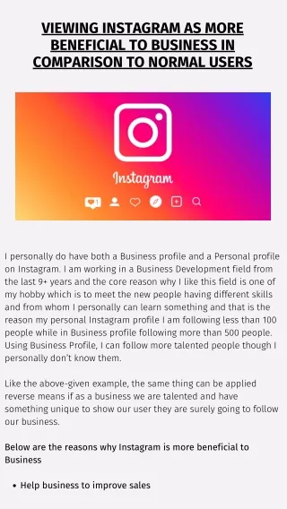Viewing Instagram as more beneficial to Business in comparison to normal users