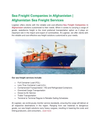 Sea Freight Companies in Afghanistan