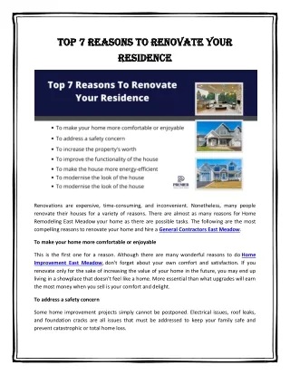 Top 7 Reasons To Renovate Your Residence