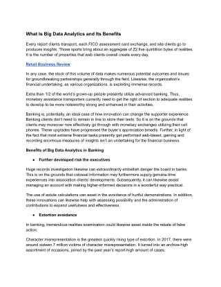 Retail Business Review : What Is Big Data Analytics and Its Benefits