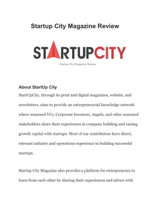 Startup City Magazine Review