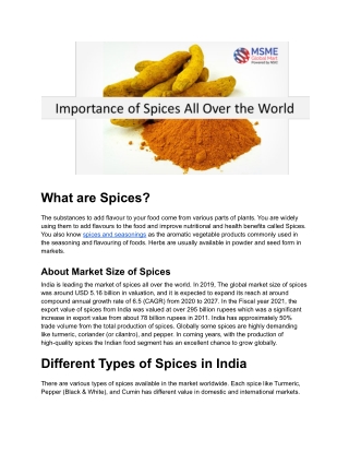 Importance of Spices in Growing Food Industry in Global Markets