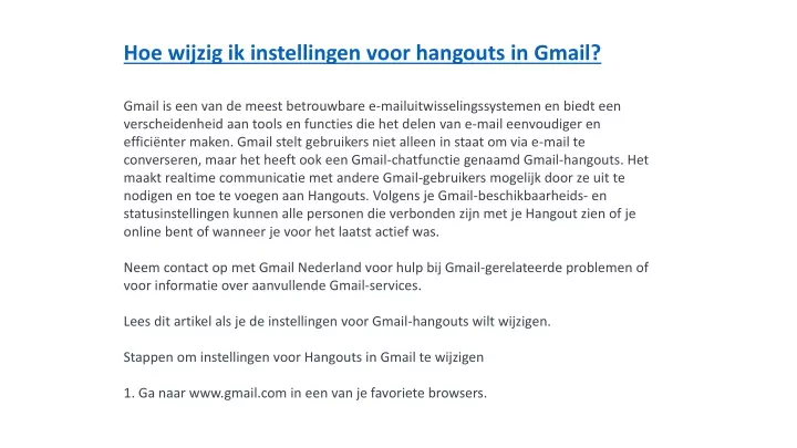 hoe wijzig ik instellingen voor hangouts in gmail