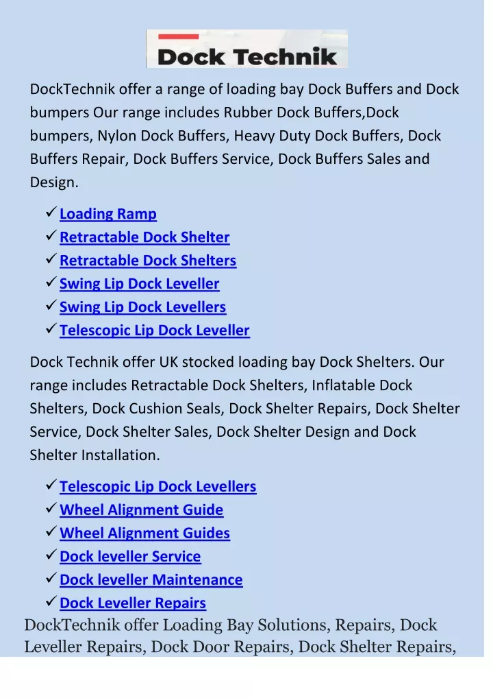 docktechnik offer a range of loading bay dock