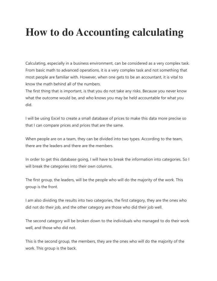 how to do accounting calculating