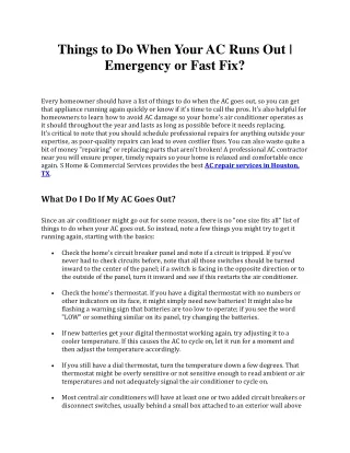 Things to Do When Your AC Runs Out Emergency or Fast Fix?