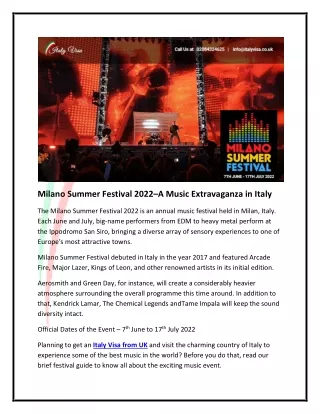Milano Summer Festival 2022 A Music Extravaganza in Italy