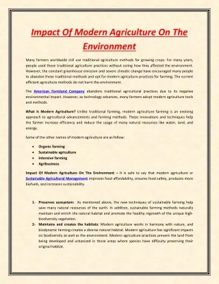 impact of modern agriculture on the environment