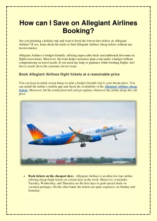 How can I Save on Allegiant Airlines Booking