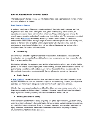 role of automation in the food sector