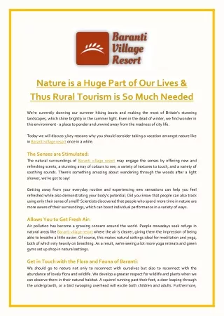 Nature is a Huge Part of Our Lives & Thus Rural Tourism is So Much Needed