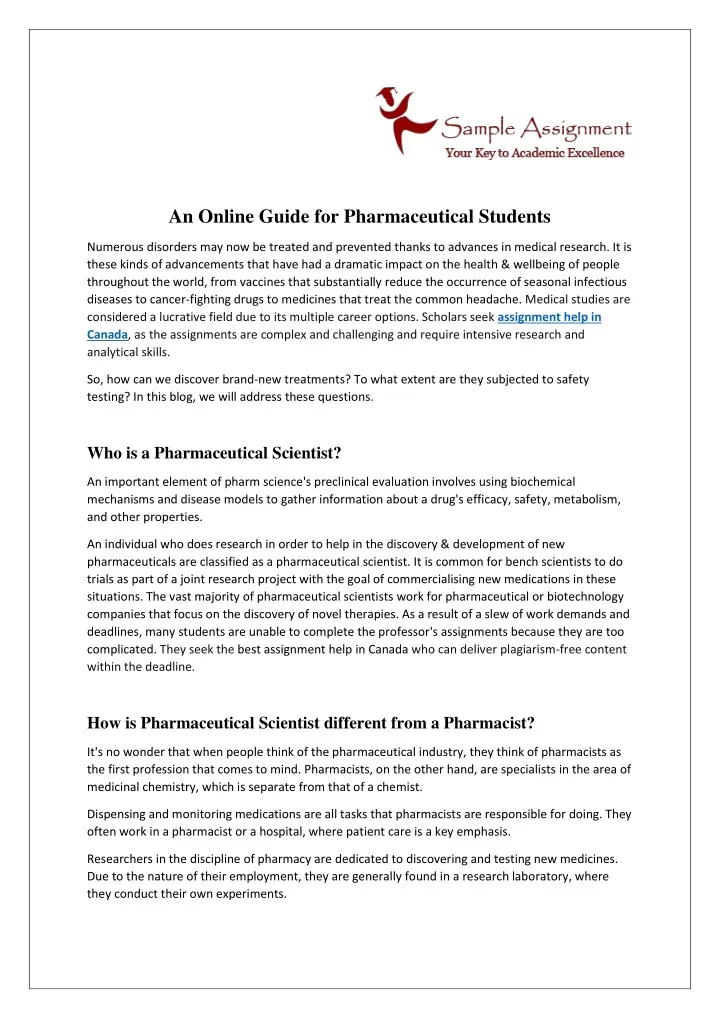 an online guide for pharmaceutical students