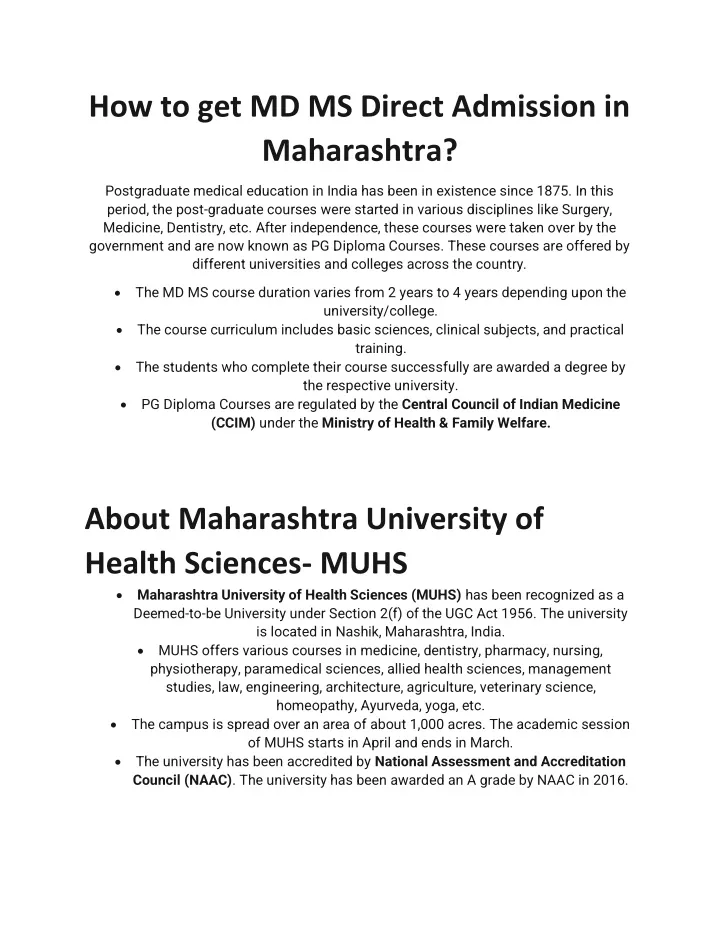 how to get md ms direct admission in maharashtra