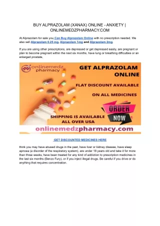 BUY ALPRAZOLAM (XANAX) ONLINE - ANXIETY _ ONLINEMEDZPHARMACY