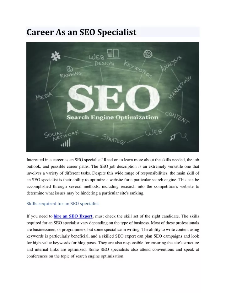 career as an seo specialist