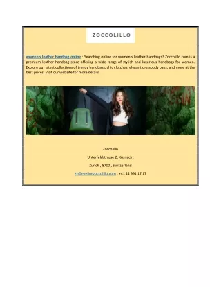 Women's Leather Handbag Online | Zoccolillo.com
