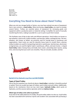 keywords hand trolley hydraulic trolley battery