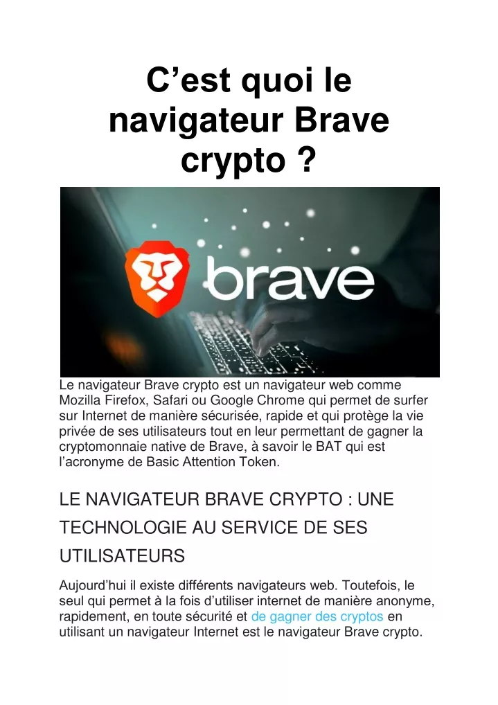 c est quoi le navigateur brave crypto