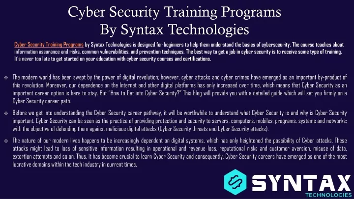 cyber security training programs by syntax technologies