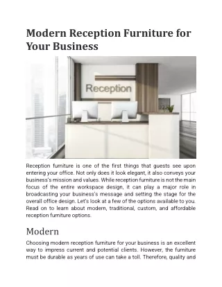 Modern Reception Furniture for Your Business