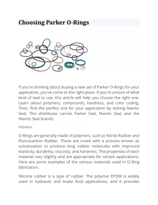 Choosing Parker O-rings