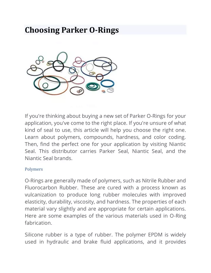 choosing parker o rings