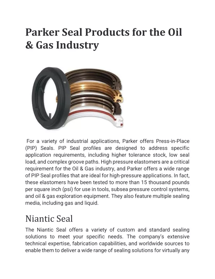parker seal products for the oil gas industry