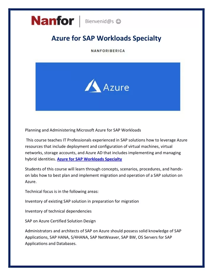 azure for sap workloads specialty