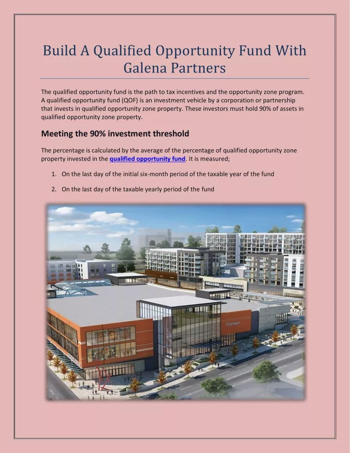 build a qualified opportunity fund with galena