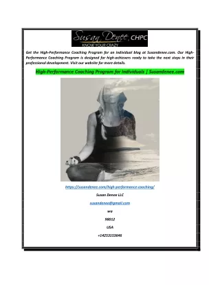 High Performance Coaching Program for Individual  Susandenee.com