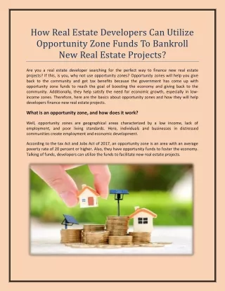 How Real Estate Developers Can Utilize Opportunity Zone Funds?
