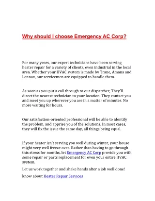 Why should I choose Emergency AC Corp