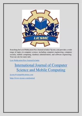 Low Publication Fees Journal in India Ijcsmc.com