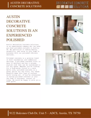 AUSTIN DECORATIVE CONCRETE SOLUTIONS  IS AN EXPERIENCED POLISHED CONCRETE COMPANY