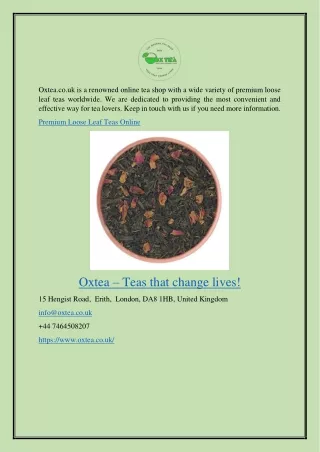 Premium Loose Leaf Teas Online Oxtea.co.uk