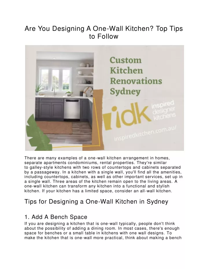 are you designing a one wall kitchen top tips