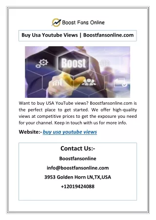 Buy Usa Youtube Views | Boostfansonline.com