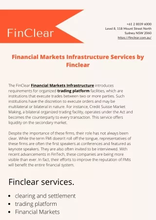 Financial Markets Infrastructure Services by Finclear
