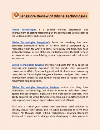 Bangalore Review of Diksha Technologies