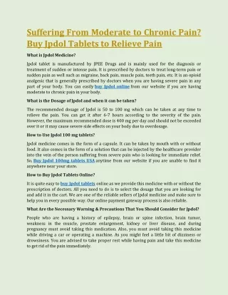 Suffering From Moderate to Chronic Pain? Buy Jpdol Tablets to Relieve Pain