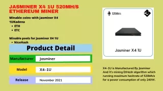 Jasminer X4 1U 520Mh/s Ethereum Miner