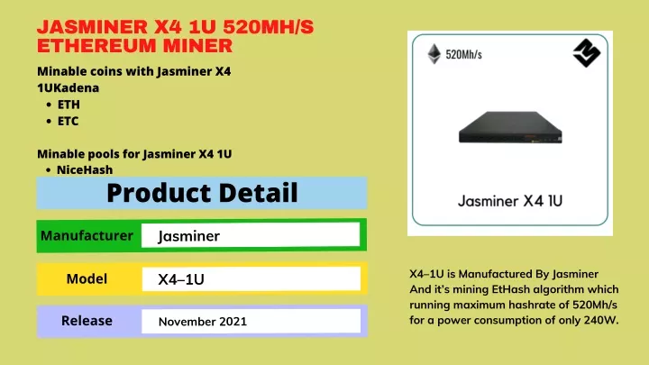 jasminer x4 1u 520mh s ethereum miner